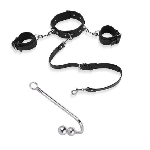 Elegant with Anal Beaded Collar Hook and 5334 Cuffs 0821